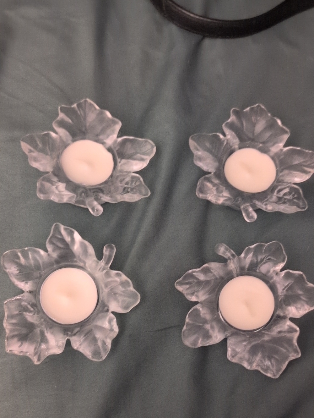 Clear Glass Leaf Tealight Holders - Set of 4